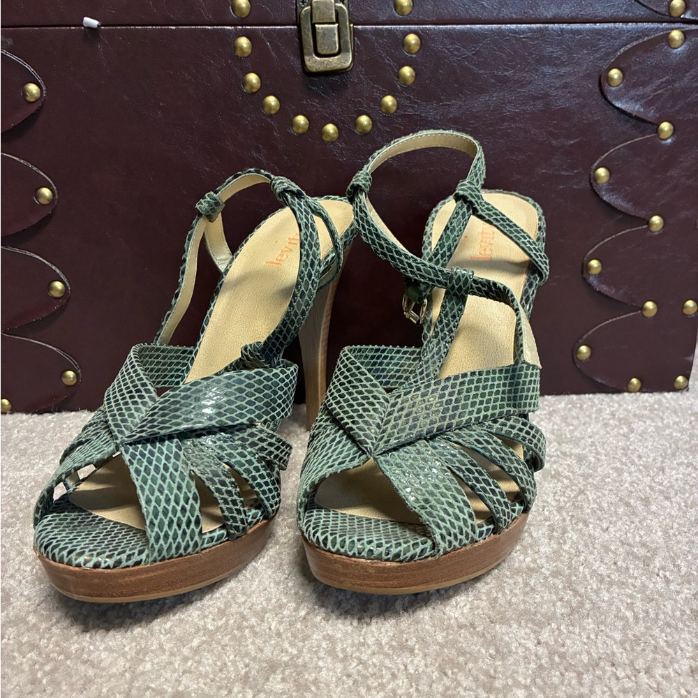 Levity Green Snakeskin Sandals